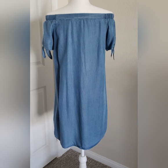 BLACK LABEL C'EST TOI SOF BLUE TENCEL OFF THE SHOULDER DRESS SIZE S - Picture 2 of 7
